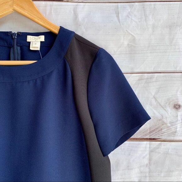 NWT J. Crew Navy Blue Black Colorblock Short Sleeve Crepe Top B9470 - Picture 3 of 8